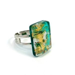 Beautiful Murano Glass Turquoise and Gold Ring Made In Italy